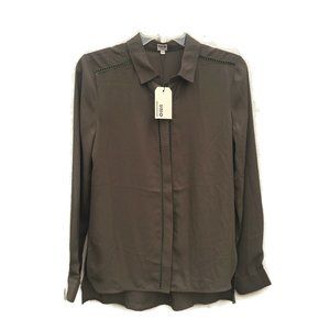 New UAIO Shirt Top Womens Button Up Olive Green Poly S Small Light Weight L/S